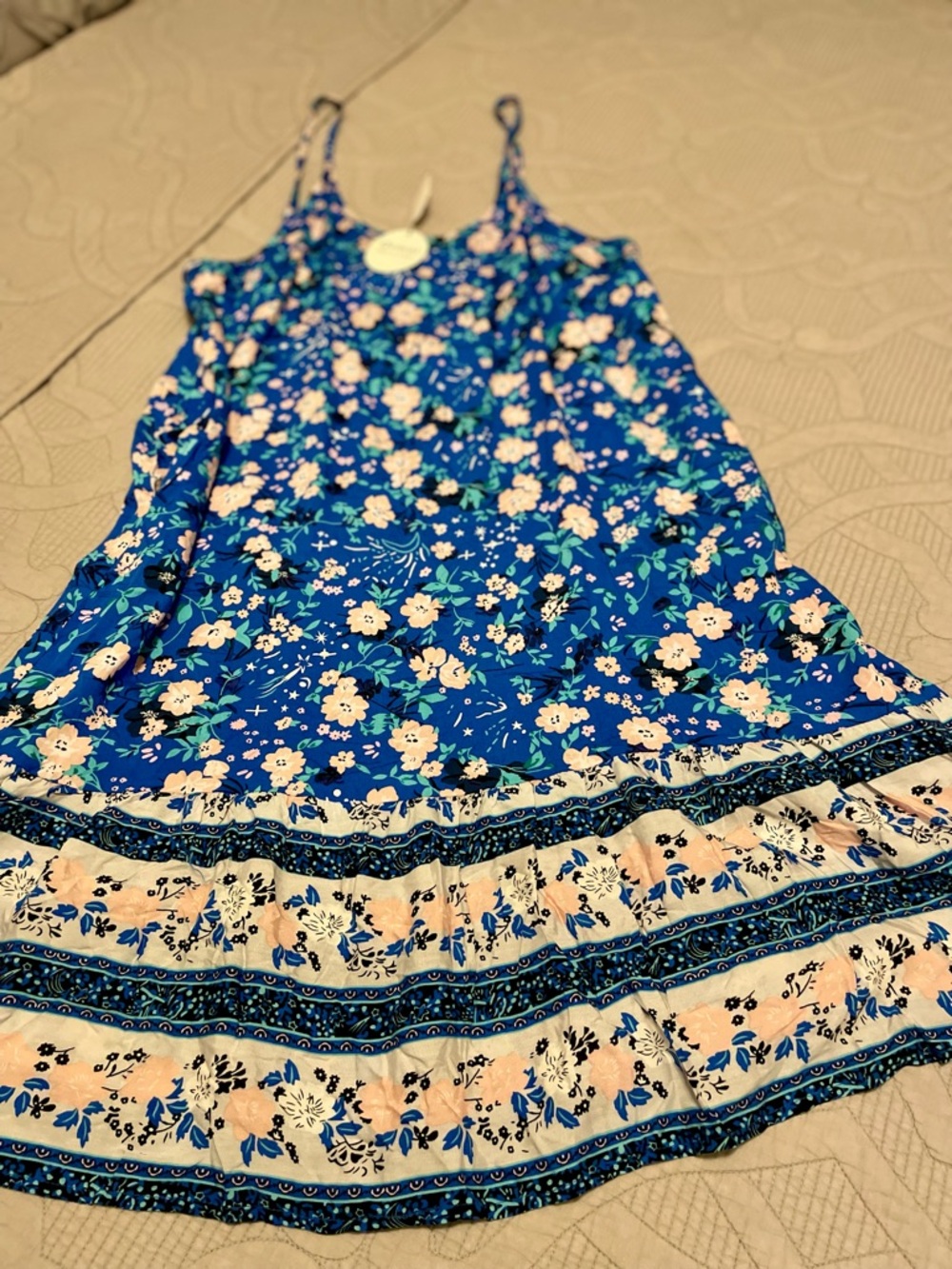 Blue Floral Sundress with Border Print
